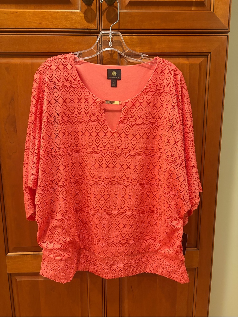 JM Collection Coral Eyelet Tunic with Gold Accent